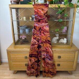 Fuzzi strapless wide leg tulle mesh jumpsuit ✨